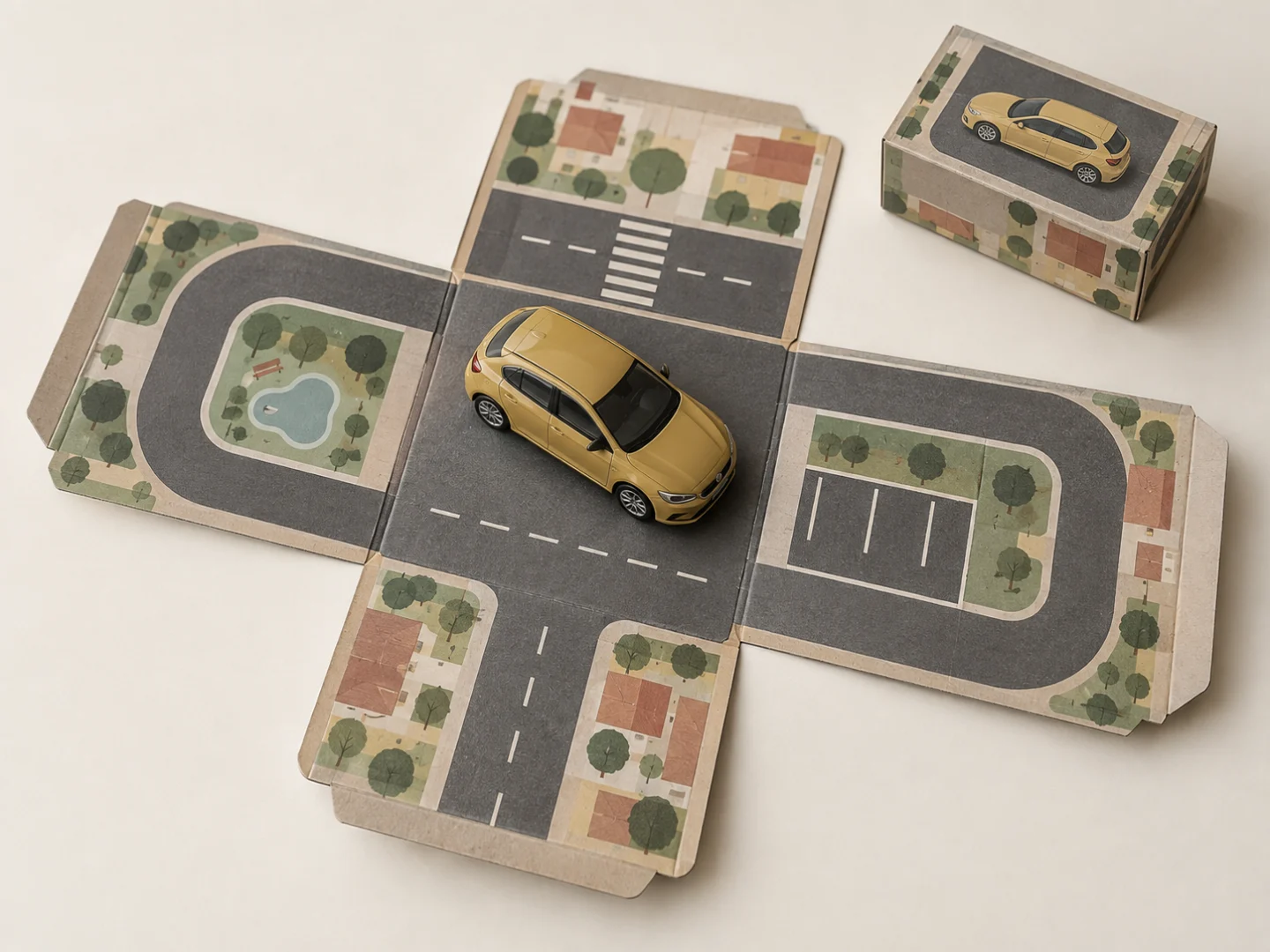 A ReJoy package unfolded into a road play mat